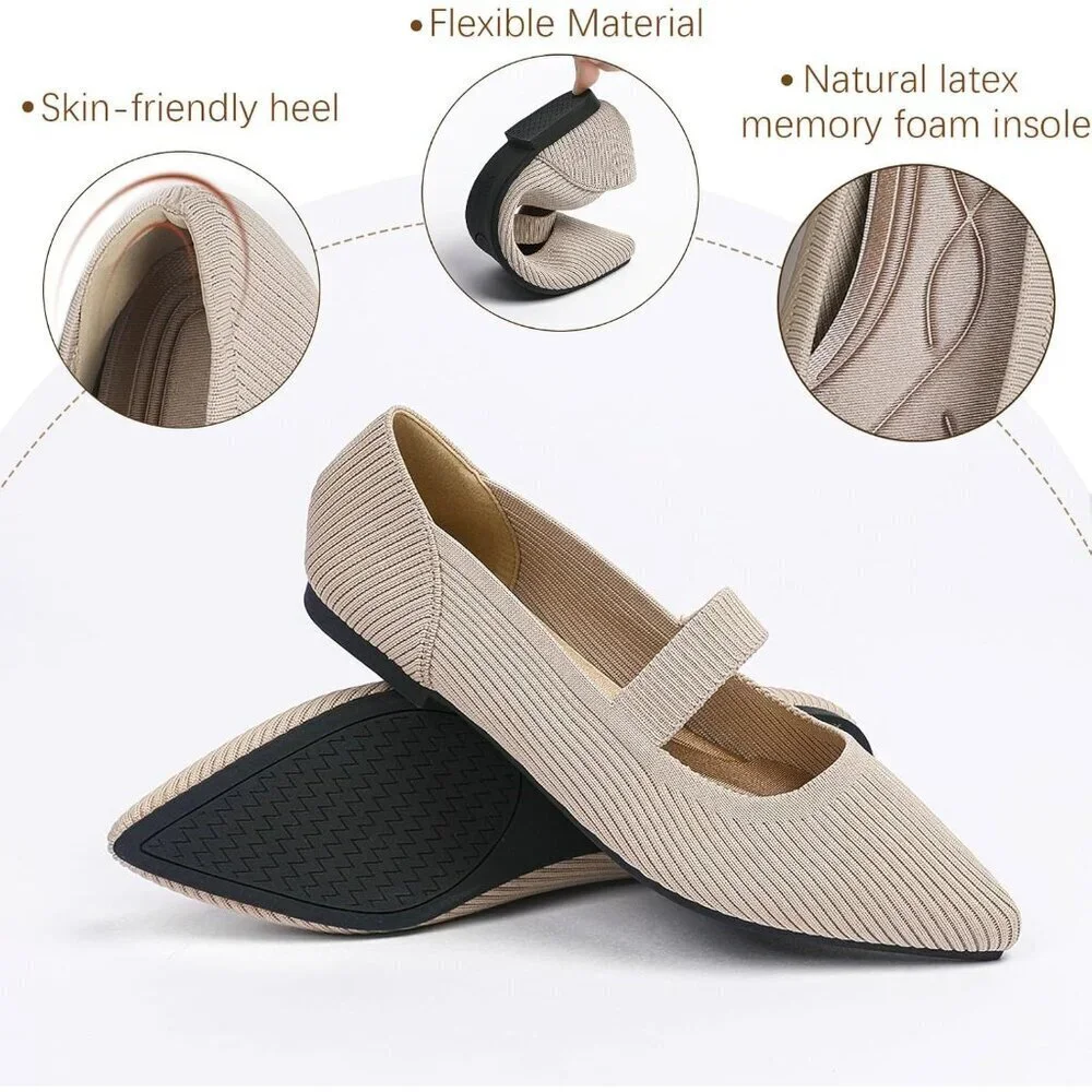Women's Flats Shoes Pointed Toe Ballet Comfortable Dressy Mary Jane Flat Beige